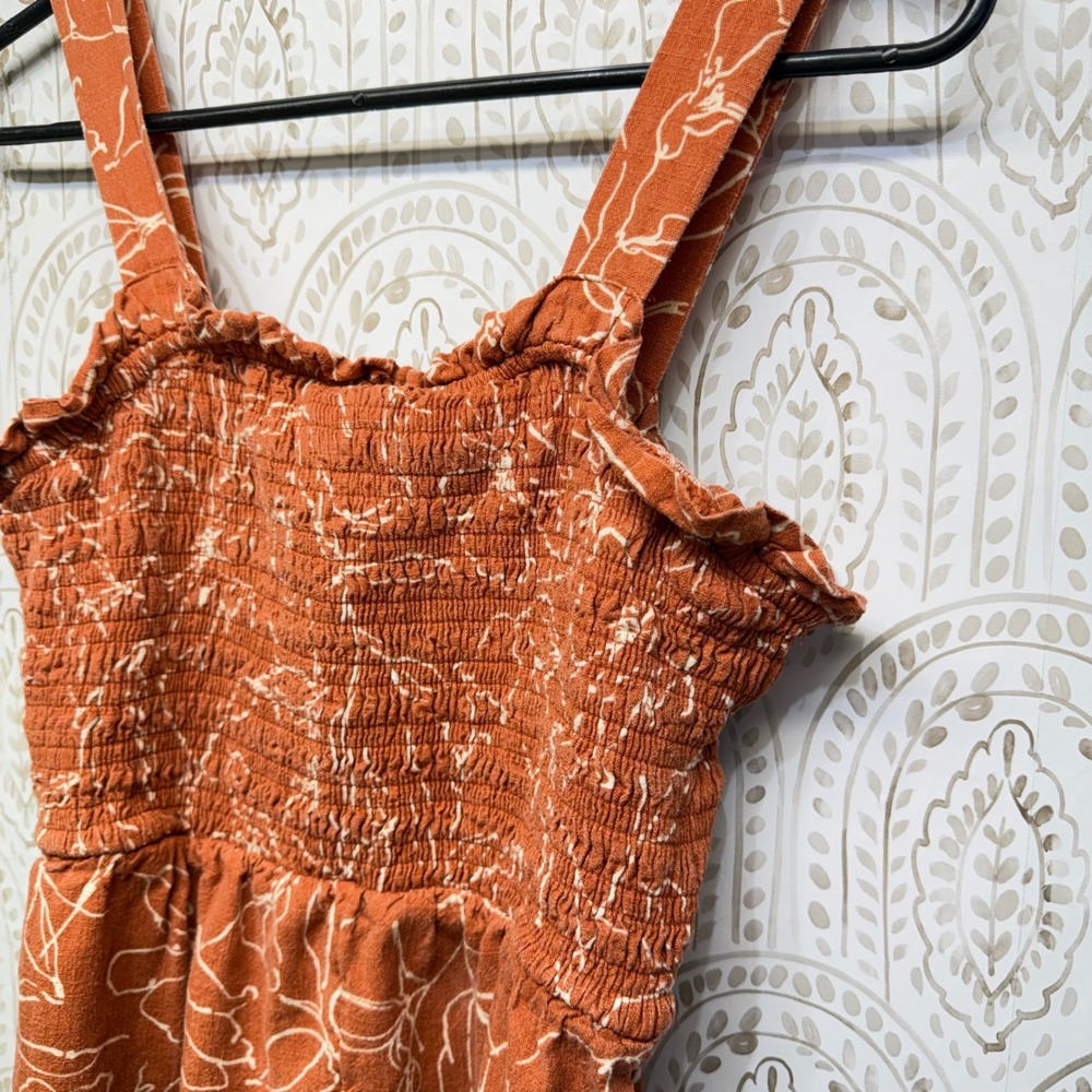 Maurices Smocked Peplum Top Women Large Orange Floral Tank Sleeveless Boho - Picture 5 of 5